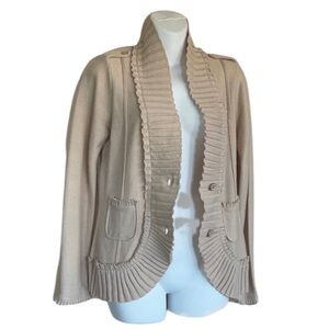 WHBM Cardigan, Cream, Ruffle Detail, wool blend. White House Black Market. S